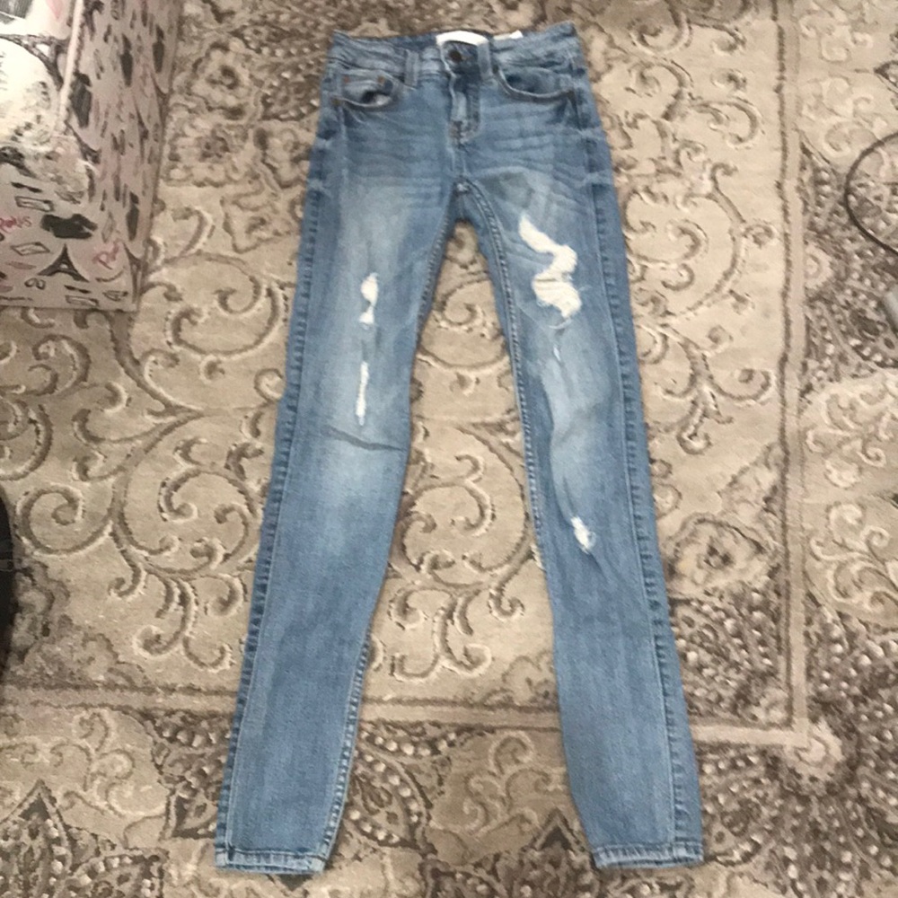 mid rise blue skinny jeans